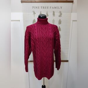 Vintage Quick Reflex Burgandy Cable Knit Turtleneck Sweater Cotton L